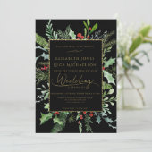 Gold Moody Winter Berry Botanical Monogram Wedding 招待状 (スタンド正面)
