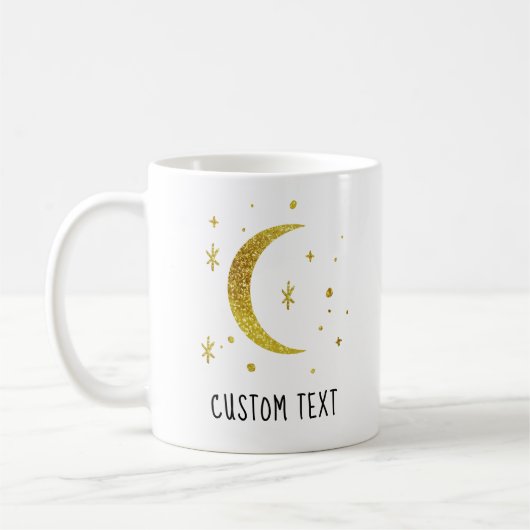 Gold Moon & Stars Custom Text Celestial  コーヒーマグカップ (左)