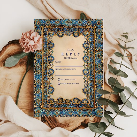 Gold Mosaic Islamic Wedding 出欠カード