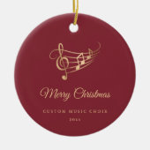 Gold Music Notes Elegant Script Christmas セラミックオーナメント (正面)