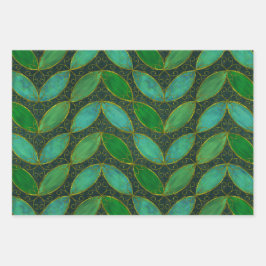 "Gold 'n Leaf" Wrapping Paper Flat Sheet Set of 3 ラッピングペーパーシート