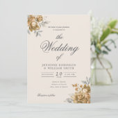 Gold Natural Rustic Floral Elegant Script Wedding  招待状 (スタンド正面)