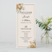 Gold Natural Rustic Floral Wedding Program Menu 招待状 (スタンド正面)