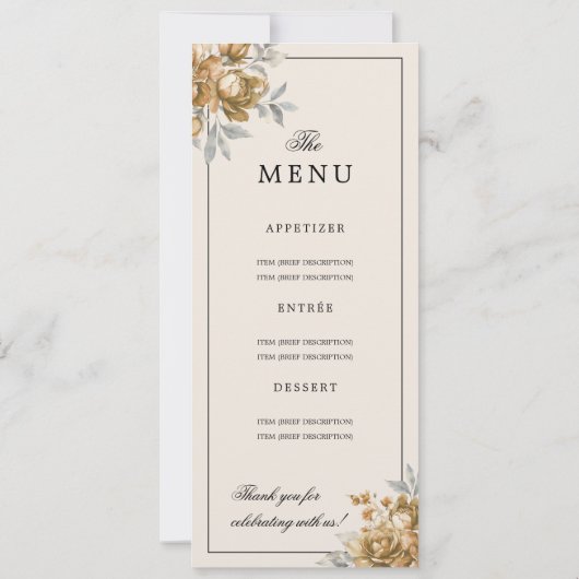 Gold Natural Rustic Floral Wedding Program Menu 招待状 (裏面)