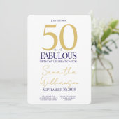 Gold Navy 50 and Fabulous | 50th Birthday Simple 招待状 (スタンド正面)