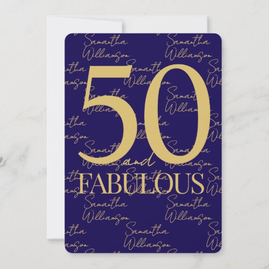 Gold Navy 50 and Fabulous | 50th Birthday Simple 招待状 (裏面)