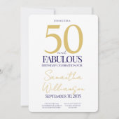 Gold Navy 50 and Fabulous | 50th Birthday Simple 招待状 (正面)