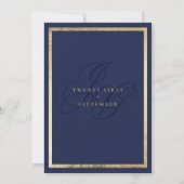 Gold navy blue monogram initals floral wedding 招待状 (裏面)