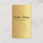 Gold Navy Blue QR Code Esthetician Monogram 名刺 (正面)