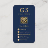 Gold Navy Blue QR Code Esthetician Monogram 名刺 (裏面)