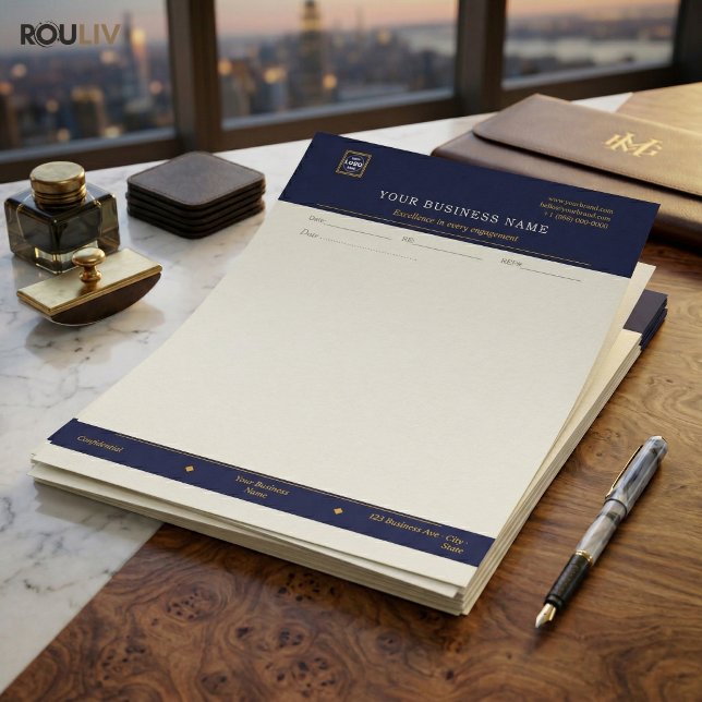 Gold Navy Executive Letterhead | Luxury Business  レターヘッド (Gold Navy Executive Letterhead | Luxury Business Stationery)