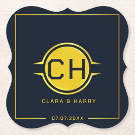 Gold navy minimalist elegant modern text weeding ペーパーコースター