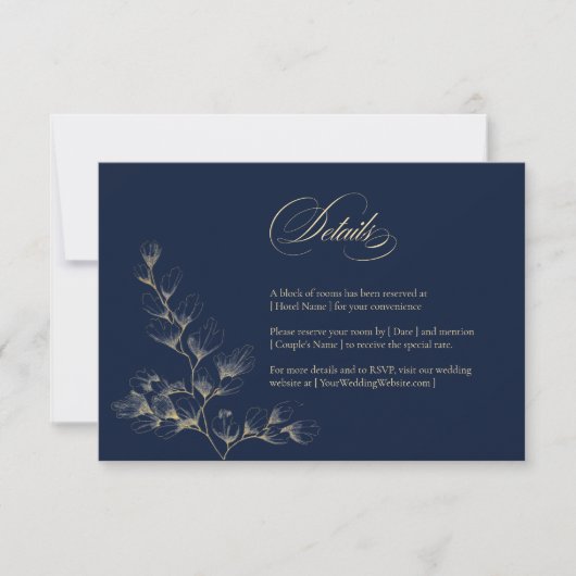 Gold & Navy Wedding Details Card カード (正面)
