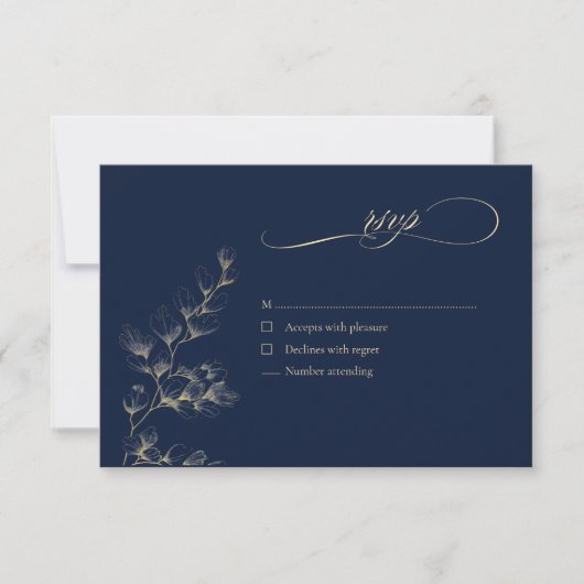 Gold & Navy Wedding RSVP Card (正面)
