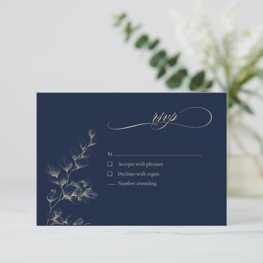 Gold & Navy Wedding RSVP Card (スタンド正面)