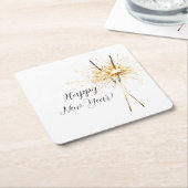 Gold New Year's Eve Day Celebration Sparklers スクエアペーパーコースター (アングル)