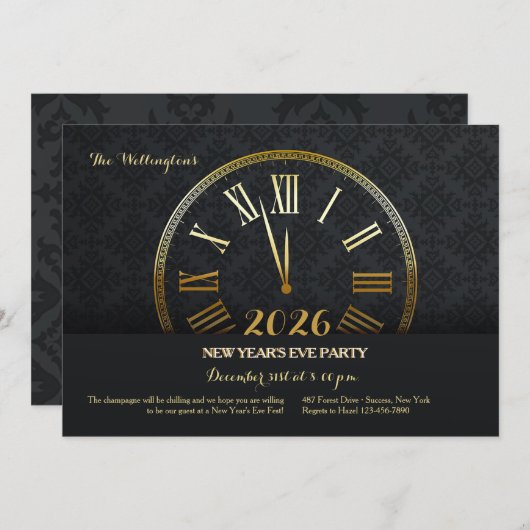 Gold New Year's Party Invitation (2) 招待状 (正面/裏面)