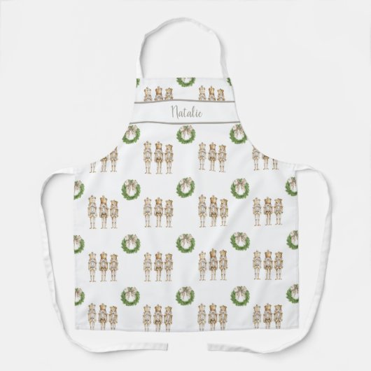 Gold Nutcracker and Wreath Christmas エプロン (正面)