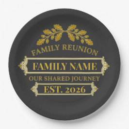 Gold Oak Leaf Family Reunion Custom Name and Year ペーパープレート