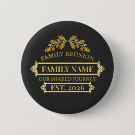 Gold Oak Leaf Family Reunion Custom Name and Year 缶バッジ