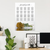 Gold Ochre Rose 20 Table Wedding Seating Chart ポスター (ホームオフィス)