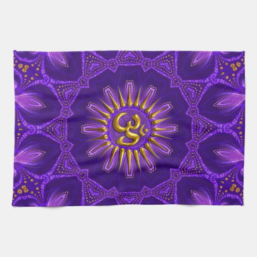 Gold OM Purple Goa Flame Home Decor キッチンタオル (横)