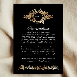 gold on black botanical wreath wedding extra info エンクロージャーカード