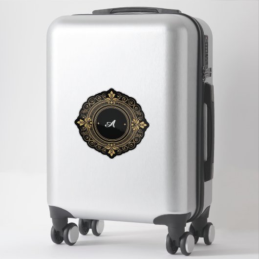 Gold On Black Circular Ornate Frame シール (スーツケース)