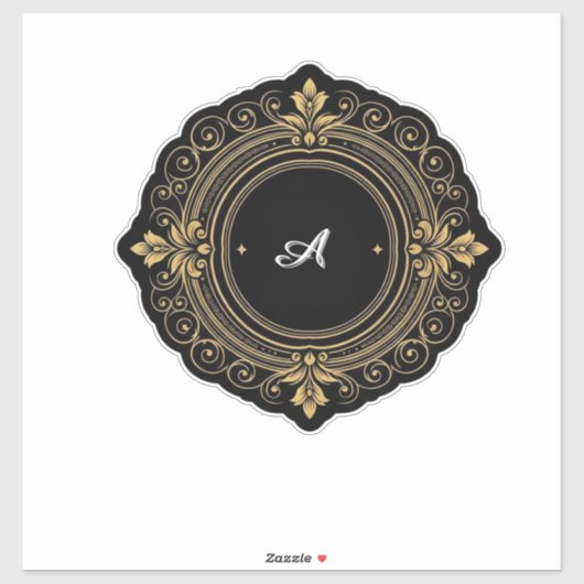 Gold On Black Circular Ornate Frame シール (シート)