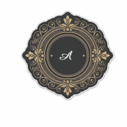 Gold On Black Circular Ornate Frame シール (正面)