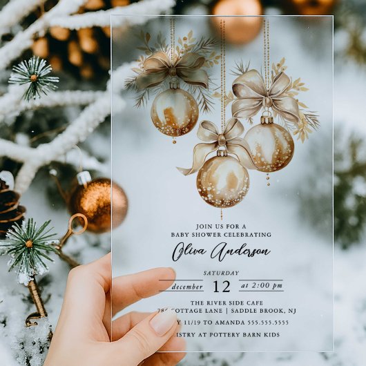Gold Ornament Acrylic Baby Shower Invitation アクリル招待状