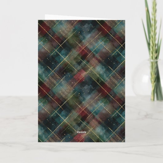 Gold Ornament Chocolate Plaid Cupcake Christmas カード (裏面)