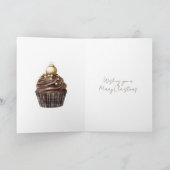 Gold Ornament Chocolate Plaid Cupcake Christmas カード (内部)