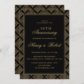 Gold Ornament Frame Black 50th Wedding Anniversary 招待状 (正面/裏面)
