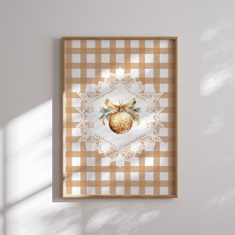 Gold Ornament Gingham Christmas Poster ポスター