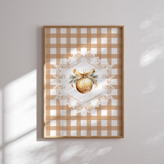Gold Ornament Gingham Christmas Poster ポスター