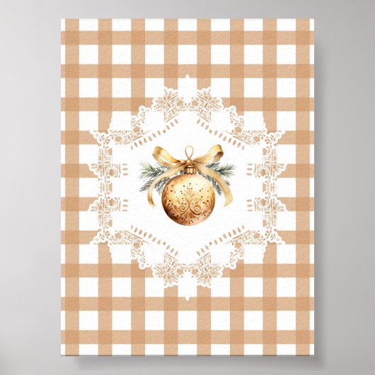 Gold Ornament Gingham Christmas Poster ポスター (正面)