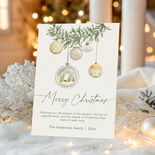 Gold Ornament Greenery Christmas  シーズンカード