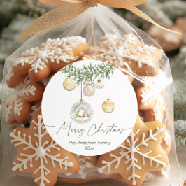 Gold Ornament Greenery Christmas  ラウンドシール