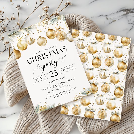 Gold Ornaments Christmas Tree Party Invitation シーズンカード