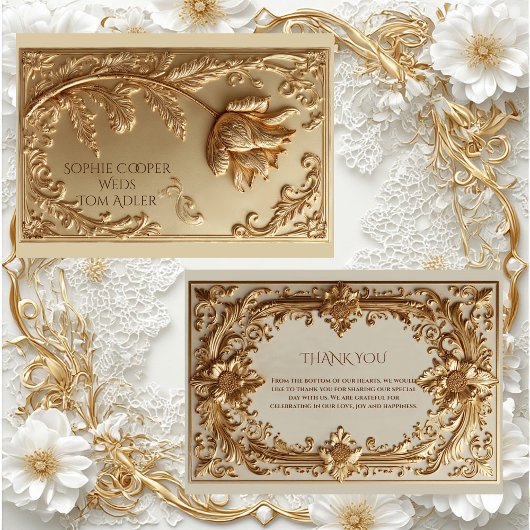 Gold Ornate Baroque Grandeur Floral Motif Wedding  サンキューカード