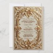 Gold Ornate Baroque Grandeur Floral Motif Wedding  招待状 (正面)