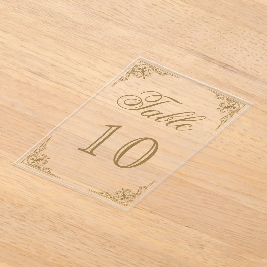 Gold Ornate Wedding Acrylic Table Number アクリル招待状 (レイダウン)