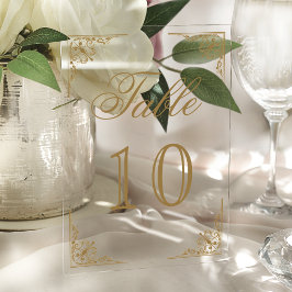 Gold Ornate Wedding Acrylic Table Number アクリル招待状