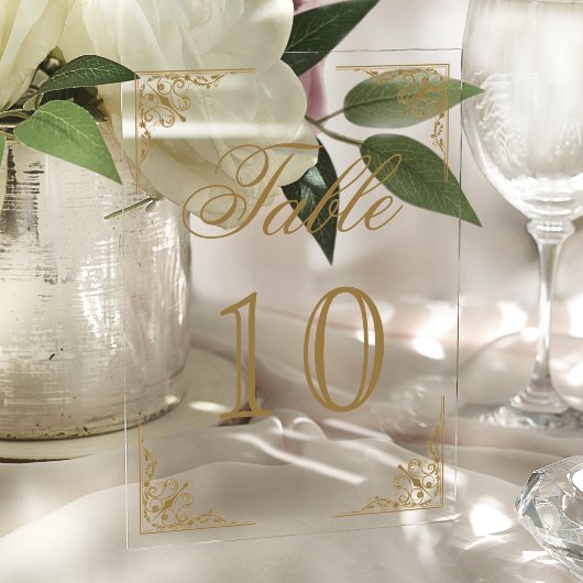 Gold Ornate Wedding Acrylic Table Number アクリル招待状