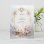 Gold Oval Frame Blush Floral Jewel Elegant Wedding 招待状 (スタンド正面)