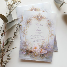 Gold Oval Frame Blush Floral Jewel Elegant Wedding 招待状
