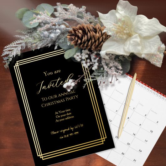 Gold Over Black Christmas Foil Invitation Card 箔シーズンカード