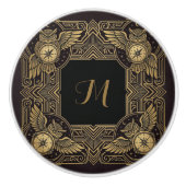 Gold Owl Compass Monogram Art Deco Ceramic セラミックノブ (正面)