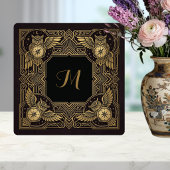 Gold Owl Compass Monogram Art Deco Ceramic Tile タイル